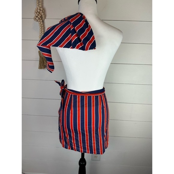 NWOT WeWoreWhat Ribbon Stripe Bandana and Wrap Skirt in Blue Depths OS/XS - Picture 5 of 7